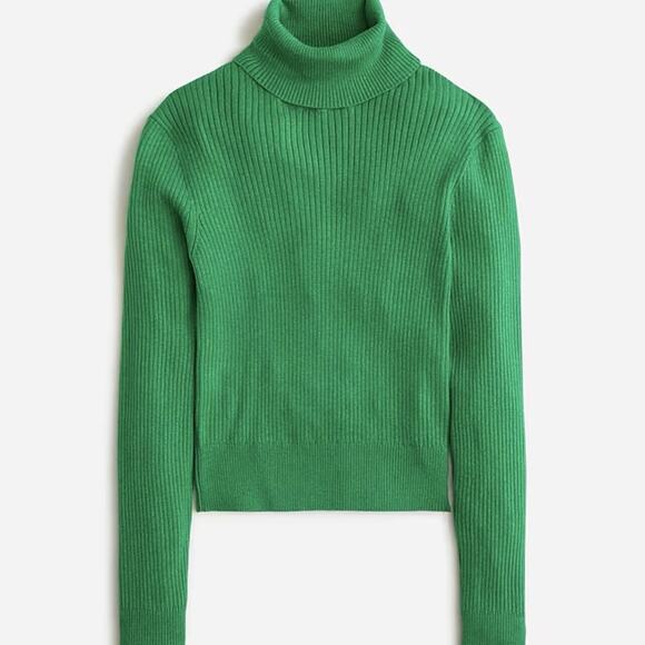 J Crew Sweater Womens XS Tencel Lyocell‎ Blend Ribbed Turtlleneck Green Classic - Picture 1 of 13